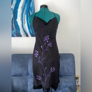 Black Dress with Purple Floral Design